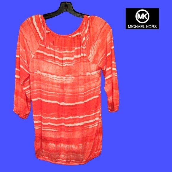 MICHAEL Michael Kors NEW CORAL REEF Dopamine Tie Dye Stripe Peasant Blouse PS - Picture 8 of 11